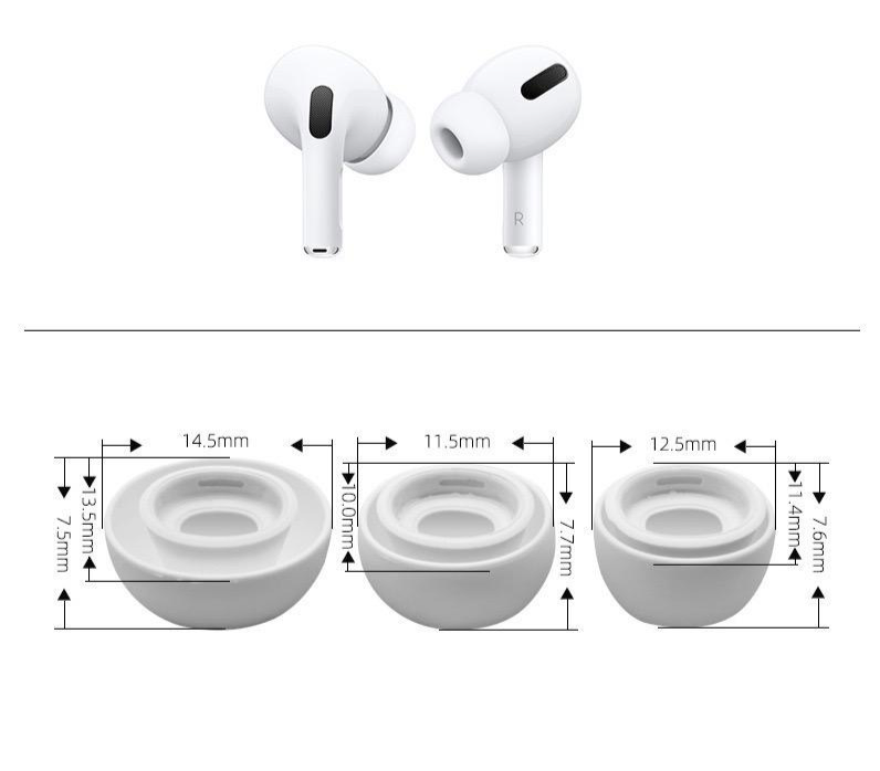 Ear pads for AirPods PRO / PRO 2, ear caps earplugs 3 pairs S/M/L white